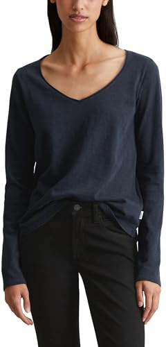 Marc O'Polo Denim Damen Langarmshirt aus Bio-Baumwolle mit V-Ausschnitt, Blau (Scandinavian Blue), XS
