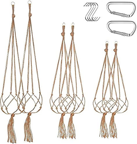 Yomiin 6er Set Makramee Blumenampel,Blumentopf Hängend Hängepflanze Boho Deko Hängeampel,Innen-Und Außenbaumwollseilpflanze Blumentopf Hängenden Korb für Innen Außen Decken Balkone