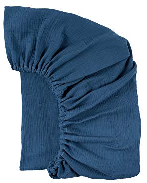 KraftKids Spannbettlaken Musselin Musselin blau aus 100% Baumwolle in Größe 140 x 70 cm, handgearbeitete Matratzenbezug gefertigt in der EU