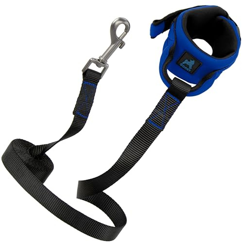 Gooby Neoprene Wrist Band Sport Leash - Blue, 6 FT - Comfortable Hands Free Leash with Elastic Band for Small, Medium and Large Dogs