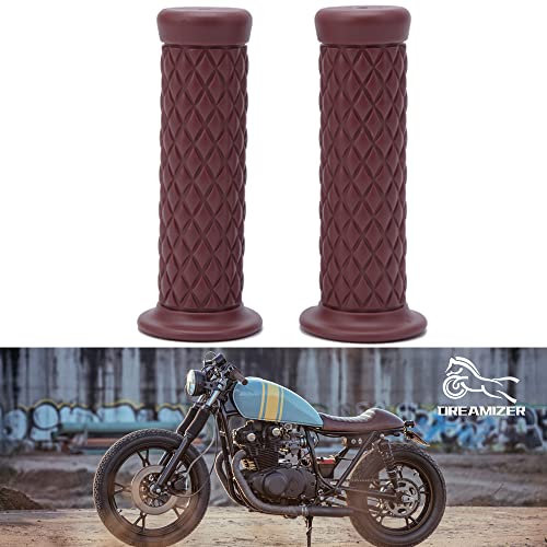 DREAMIZER Motorrad 7/8 22mm Lenkergriffe,Universal-Retro Motorrad-Gummi Rutschfeste Lenkergriffe für Custom Cafe Racer Bobber Dirt Bike Motocross(Bar-Ende Dichtung:Braun)