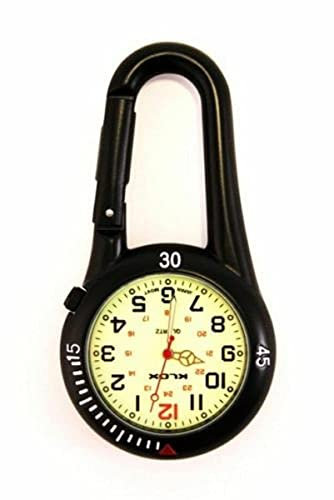 Klox Taschenuhr mit Karabiner und Zifferblatt mit Leuchtmasse, ideal für Ärzte, Krankenschwestern
