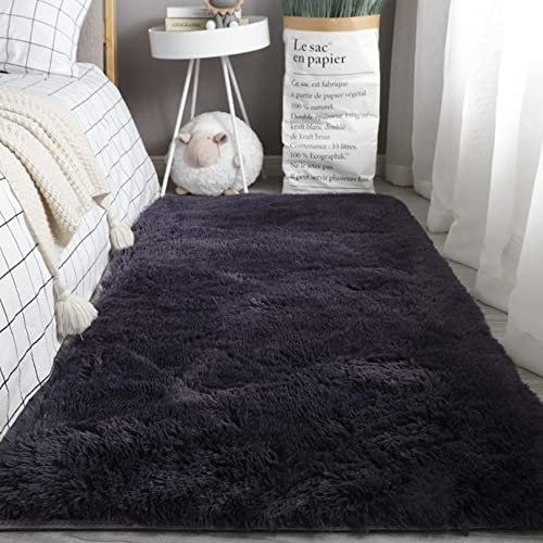 AISPL Carpet 80x180cm rutschfest Unterseite Weich Teppich Kunstfell Waschbar Farbecht für Decor Sofa Boden Wohnzimmer Esszimmer Home, Dunkelgrau