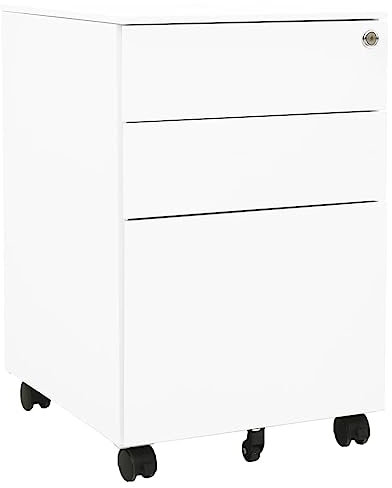 vidaXL Aktenschrank mit Rollen Rollcontainer Bürocontainer Schubladenschrank Büroschrank Stahlschrank Metallschrank Schrank Weiß 39x45x60cm Stahl