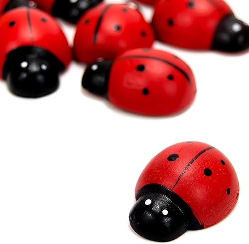 JOY STORE 50 Stück rote Marienkäfer in verschiedenen Größen. Dekorative Marienkäfer für Gastgeschenke (4 Größen)