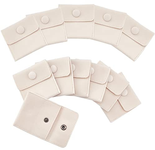 NBEADS 12 Pcs Velvet Jewelry Pouches with Snap Button, Off-White Velvet Jewelry Storage Bags Luxury Gift Bag for Mother's Day Gift and Jewelry Necklace Bracelet Packing, 7x7cm