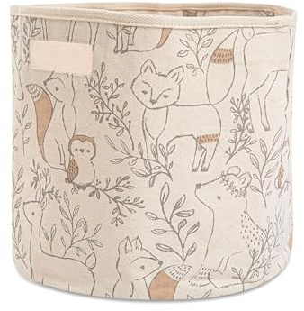 Crane Baby Fabric Round Nursery Storage Basket, Toy Storage, Woodland Nursery Decor, 13x12, Toy Basket, Baby Storage Organizer, Toy Organizers and Storage Bins, Baby Organizers and Storage, Toy Bins