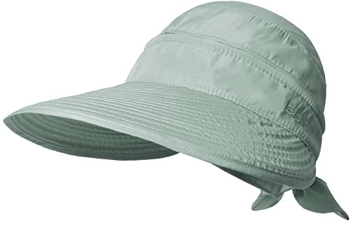 KXF Damen-Sonnenhut mit UV-Schutz, faltbare breite Krempe, Sonnenblende mit abnehmbarem Oberteil, oben ohne Sonnenhüte für Sommer, Strand, Wandern, verstellbare Passform, Grau-Grün, 6 1/2-7 3/4