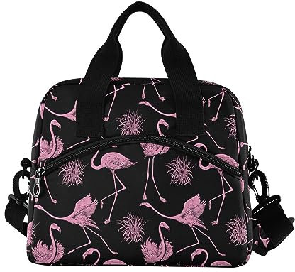 ALAZA Sac à déjeuner isotherme pour femmes, adultes, filles, garçons, flamants roses isothermes avec bretelles et poignée, sac à déjeuner fourre-tout pour l'école et le bureau