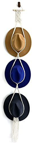 Flueyer Makramee-Hut-Aufhänger, Boho-Hut-Kleiderbügel für Wand-Display, Huthalter, Organizer, Kappe, Display-Aufbewahrungsregal für Männer und Frauen, breite Krempe, Baseball-Fedora-Hut-Rack