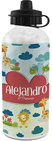 LolaPix Bouteille d'eau personnalisée. Bouteille personnalisée. Bouteille d'eau pour enfants. Bouteille personnalisée en aluminium. Avec 2 bouchons. Animaux de la jungle