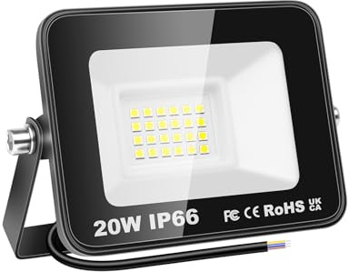 PICAA Focos LED Exterior 20W 2000 LM 1 unidad, 6000K Blanco Frío | IP66 Impermeable, Foco Proyector LED,Floodlight, para casa, garaje, patio, terraza, camino y jardín, 220V-240V,sin enchufe