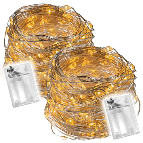 Nipach GmbH 2er Set Lichterkette Silberdraht 80 LED warmweiß Batterie Timer Weihnachten Weihnachtsdekoration Weihnachtsbaumkette Partydeko Leucht-Deko