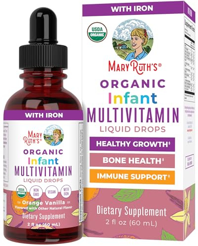 MARYRUTH'S Organics Multivitamin with Iron for Infants | USDA Organic | Liquid Drops for Babies 6-12 Months | Immune Support & Overall Wellness | Vegan | Non-GMO | Gluten Free | 2 Fl Oz