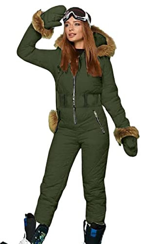 IQYU Schneeanzug Damen Einteiliger Skioverall Winter Warme Schnee Skianzüge Outdoor Sports Schneeanzug Ski Anzug mit Handschuhe und Crossbody Bag Winterjacke Wasserdichtes Skijacken Hosen Set