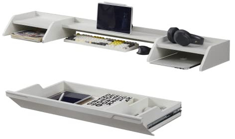 kowo K3041 Schreibtisch-Zubehör-Set beinhaltet 1 große Schublade unter dem Schreibtisch und 1 Schreibtischregal aus Holz, 120 cm (L), Weiß