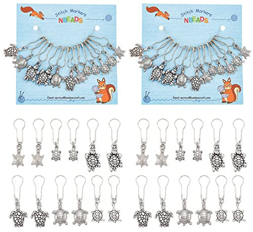 nbeads 24 Stück Schildkröte Maschenmarkierer, Legierung Emaille Häkelstichmarker Charms Tibetischer Stil Ringe Strickhilfe Stich Marker Stricken DIY Geschenk zum Stricken Weben Nähen Schmuck