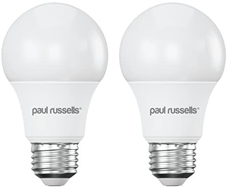 paul russells LED GLS - Dimmable Edison Screw Light, 8.5W 806 Lumens E27 A60 LED Bulbs, 60w Equivalent, 2700K Warm White, Dimmer Standard ES Energy Saving Ceiling Lightbulbs, Pack of 2