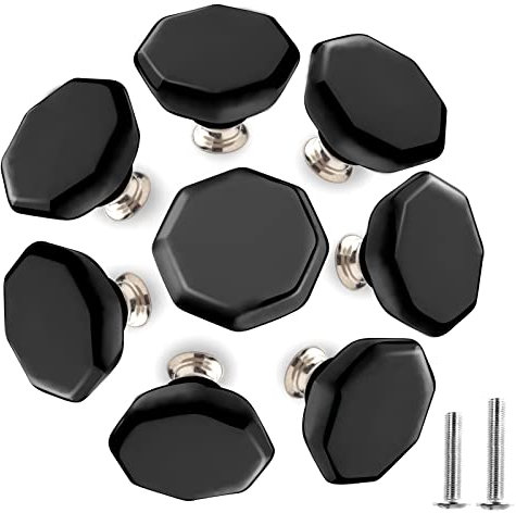 8 Pcs Ceramic Door Knobs Porcelain Octagon Knobs Cabinet Drawer Knobs Cupboard Pull Handles Hardware with Screws in 2 Sizes for Wardrobe Chest Dresser Kitchen Bathroom Office