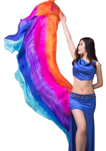Bauchtanz Schleier Seidenschleier for den Bauchtanz, Handschal, einfarbig, Purpe, Tänzerin, Kostümzubehör, Weiß, Grün (Color, Size : 250x114cm-Adults)