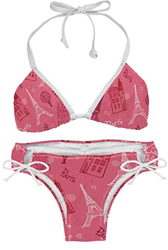 Ensemble bikini Paris rose pour femme, Multicolore, XL