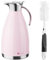 PYKAL Thermal Coffee Carafe with Lid - 68Oz / 2L Vacuum Insulated Pitcher for Hot Liquids - Stainless Steel Water or Tea Dispenser - Teapot Jug with Long Handle Brush - Pink
