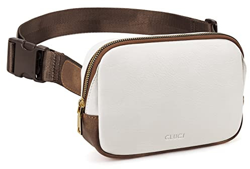 CLUCI Bauchtasche Damen, Crossbody Bag PU Leder, Klein Sling Bag, Stylisch Crossbody Umhängetasche Hüfttaschen Brusttasche mit Verstellbarer Schultergurt, Frauen Gürteltasche Beige mit Braun