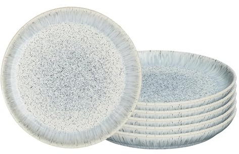 Denby - Halo Speckle Dinner Plates Set of 6-10.25 Inch Dishwasher Microwave Oven Safe - Scratch Chip Resistant - Grey, Neutral, Blue Large Ceramic Stoneware Dinnerware Plates Set