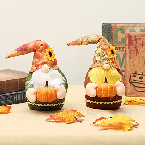 Herbstdeko Wichtel Figuren, 2 Stück Herbst Dekoration Zwerge, Erntedankfest Deko Wichtel, Handgefertigt Herbst Deko Wichtel mit Kürbis, Herbst Wichtel Plüsch, Tischdeko Herbst, Herbstdeko Innen