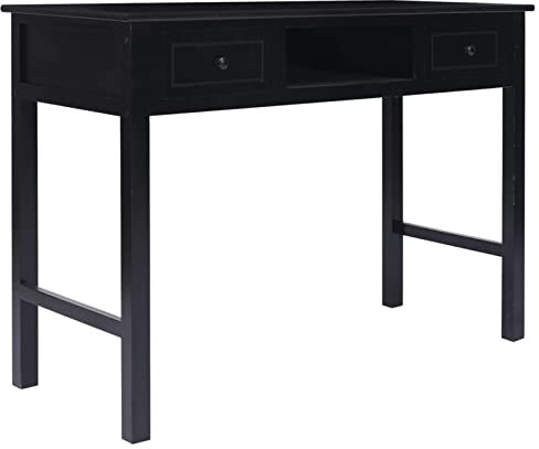 Homgoday Bureau noir 108 x 45 x 76 cm en bois massif de Paulownia, bureau pour ordinateur, bureau, table de bureau, bureau de jeux pour chambre