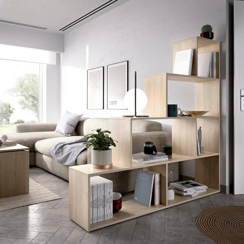 Dmora - Orsaro Bücherregal, Mehrzweck-Büroregal, Bücherregal mit 6 Regalen, 145 x 29 x 145 cm, Eiche
