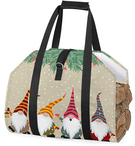 Firewood Log Carrier, Santa Claus Log Carrier Tote Firewood Storage Bag Christmas Tree Firewood Holder Fireplace Wood Stove Accessories for Camping BBQ Indoor Outdoor