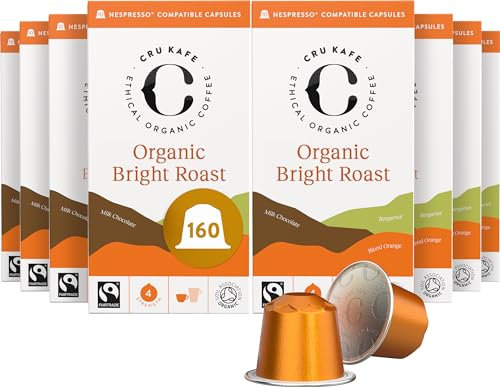 Cru Kafe Organic Bright Roast Arabica Espresso Single-Serve Organic Arabica Coffee Pods (160 Pods) Compatible with Nespresso Original Line