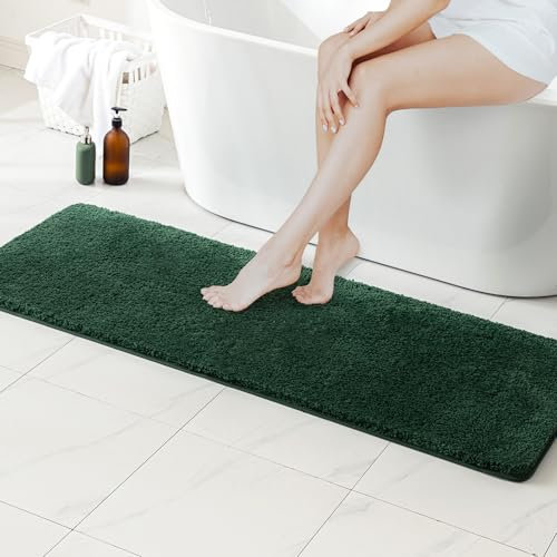 MIULEE Badematte Weiche Badteppich rutschfest Badvorleger Fußmatte Badzimmermatte Bettvorleger Flauschig Teppich Badezimmerteppich Duschmatte für Bade & Wohnzimmer Schlafzimmer 45x120 cm Tiefgrün