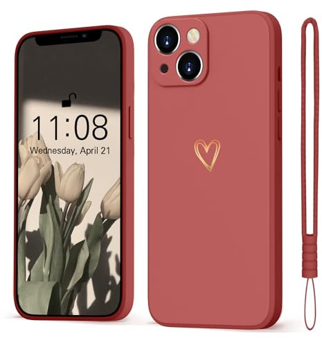 Mitetabo für Handyhülle iPhone 14 Hülle Gold Liebesherz, Mädchen Case Weich Silikon Slim Stoßfest Kratzfeste Süßes Gold Love Schutzhülle für iPhone 14 6.1 Weißdornfarbe