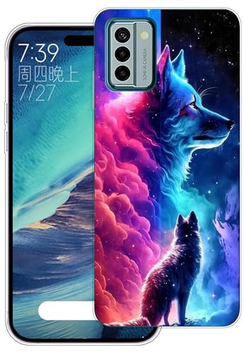 WUACYEAMING Hülle für Nokia G22,Aesthetic Motiv Weiche Silikon Muster TPU Bumper Stoßfest Schutzhülle Transparent Mädchen mit Cover HandyHülle case Pattern-(Wolf)
