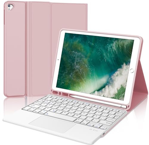 Tastiera per iPad 6 Generazione con Touchpad, Custodia con Tastiera per iPad 9.7, Cover Tastiera Bluetooth Italiano Magnetica Tastiera per iPad Air 2, iPad Air 1, iPad 5, iPad pro 9.7, Rosa Chiaro