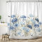 ASDCXZ Blumen Duschvorhang 180x180 cm, Frühling Aquarell Blau Hortensienblume Grün Blätter Schmetterling Bad Waschbar Duschvorhänge Polyester Textil Wasserdicht Badevorhang für Badewanne mit 12 Haken