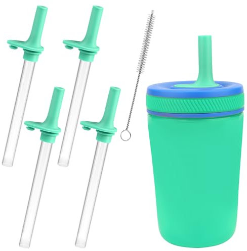 XANGNIER Replacement Straws and Bite Valve Compatible with Zak Designs Kelso 15 oz Tumbler Water Bottle,4 PCS Silicone Straws with Cleaning Brush for Zak Designs Kelso 12 oz Toddler Cups,Dark Green