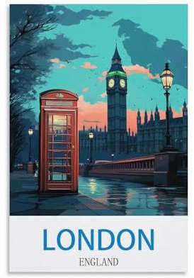 HeyBox London England Vintage-Reiseposter, 20 x 30 cm, Leinwanddruck, Wandkunst, Gemälde für Zuhause, Büro, Wohnzimmer, Dekoration