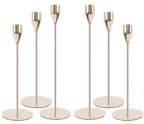 Filltown 6 Stück Kerzenständer Gold, Kerzenhalter Gold Candle Holder 32/27/22cm, Vintage Stabkerzenhalter Stabkerze für Kaminsimse, Hochzeiten, Abendessen, Geburtstage, Tischmitte, Wohnkultur