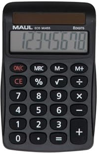 Maul Taschenrechner Eco MJ 455 | Taschenrechner Solar mit 8 Stellen Display | Nachhaltiger Taschenrechner aus recyceltem Kunststoff | Standardfunktionen | Blauer Engel/uz116 | Schwarz