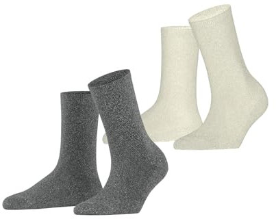 ESPRIT Damen Socken Shimmer Multipack W So Baumwolle gemustert 2 Paar, Mehrfarbig Grey Off-White 0030, 39-42