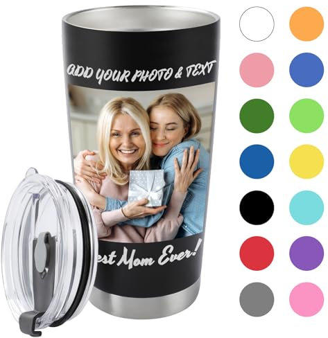 GifXify Personalised Coffee Tumbler with Picture & Text - Personalised Travel Coffee Mug 591ml(20oz) - Custom Stainless Steel Tumbler Cup with Lid - Customised Gift for Mum, Family, Friends