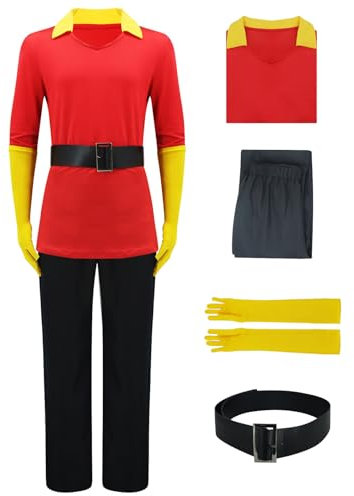 AYYOHON Gaston-Kostüm für Herren, Gaston-Kostüm, Hose, Outfits mit Gürtel, Handschuhen, Halloween, Jäger, Cosplay, Uniformen, Größe XXL