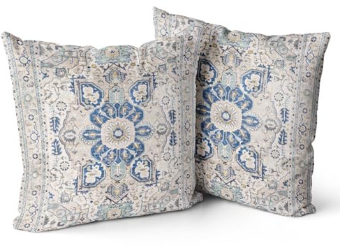 Snylcce Boho Floral Wurf Kissenbezüge Set von 2 bunten böhmischen Blumen dekorative Kissen Kissenbezug für Schlafzimmer Sofa Home Decor,40x50 cm, Samt, kurzer Plüsch (Cerulean)