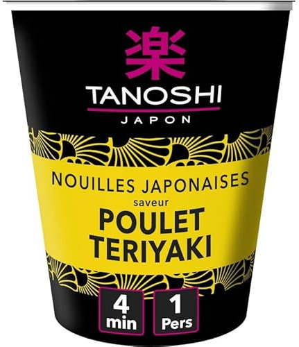 Délicieuses Tanoshi Nouilles Cup Poulet Teriyaki pour Micro-Ondes - 65g - En Gros Sachet Emportable - Instantané et Savoureux - Idéal Comme Plat Rapide à Emporter - Le Lot De 4