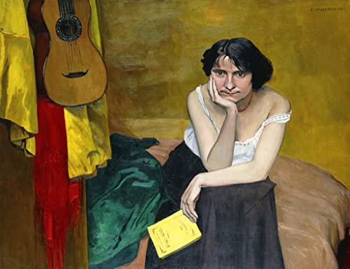 IPLUPJDY Vintage Leinwand Wandkunst GemäLde Kunst Bilder Kunstdruck Leinwand Frau und Gitarre Frau und Gitarre von Felix Edouard Vallotton Leinwand Wandkunst poster für Wohnzimmer-Dekor 60x90cm