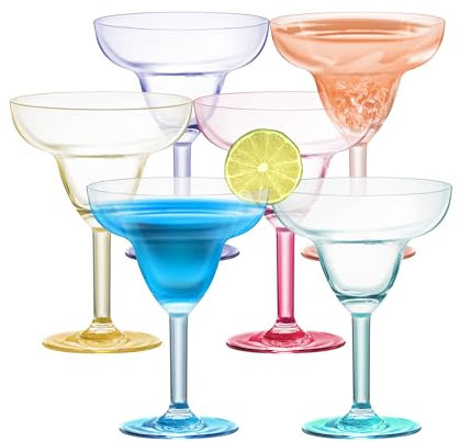 KOXIN-KARLU Classic 12 ounce Plastic Margarita Glasses Acrylic Glasses, set of 6 Multicolor