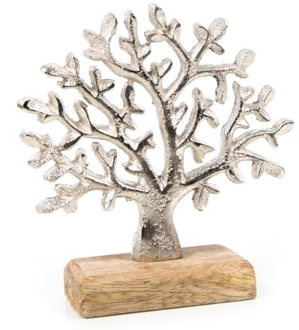 Logbuch-Verlag statuetta decorativa a forma albero della vita famiglia in metallo e legno idea regalo nozze matrimonio compleanno Natale argento marrone chiaro decorazione per la casa 13 cm